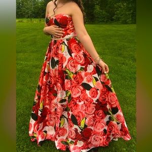 Prom Dress size 15 Beautiful floral with rhinestone embellished waistline.